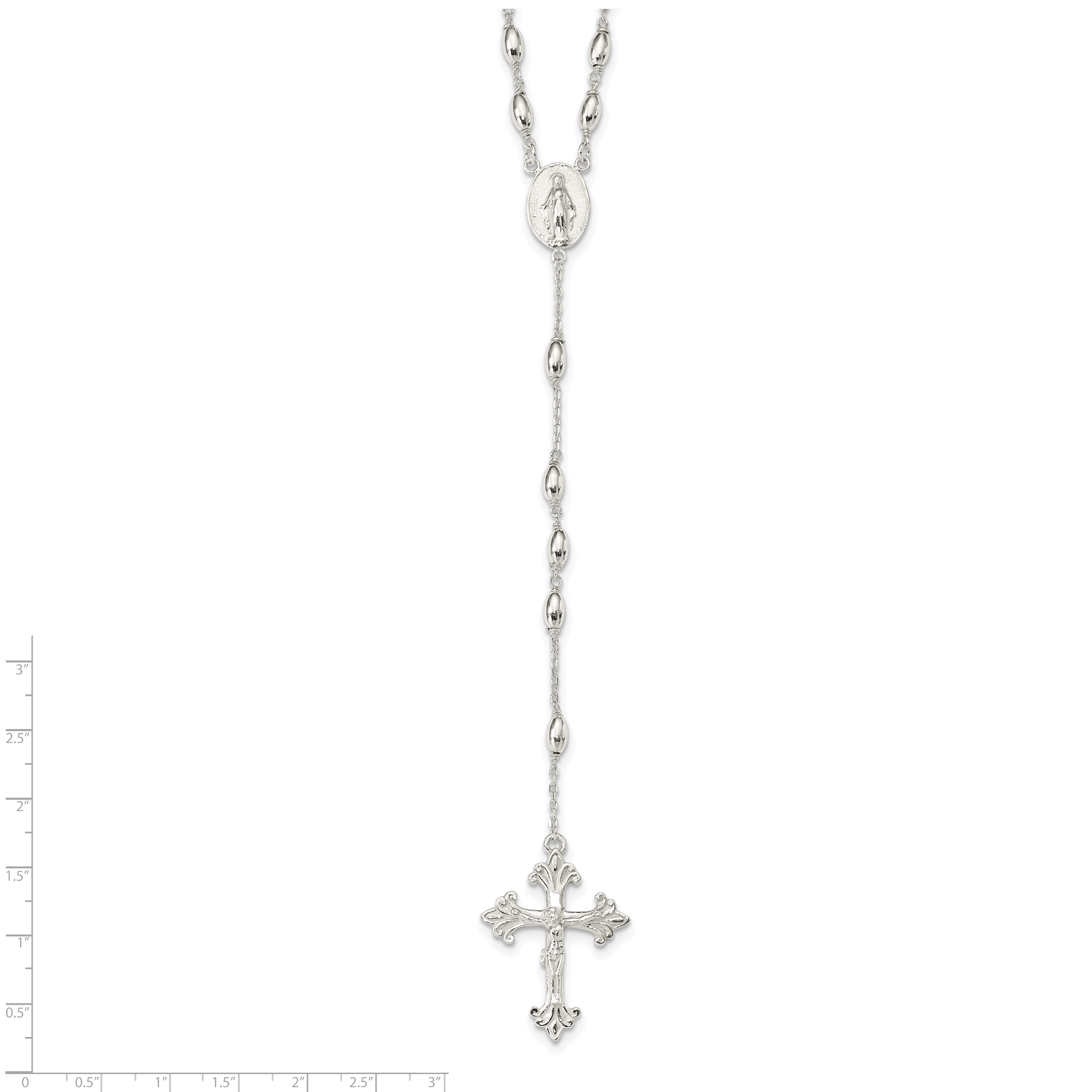 Sterling Silver Polished Bead Rosary 18 inch Necklace Secondary image