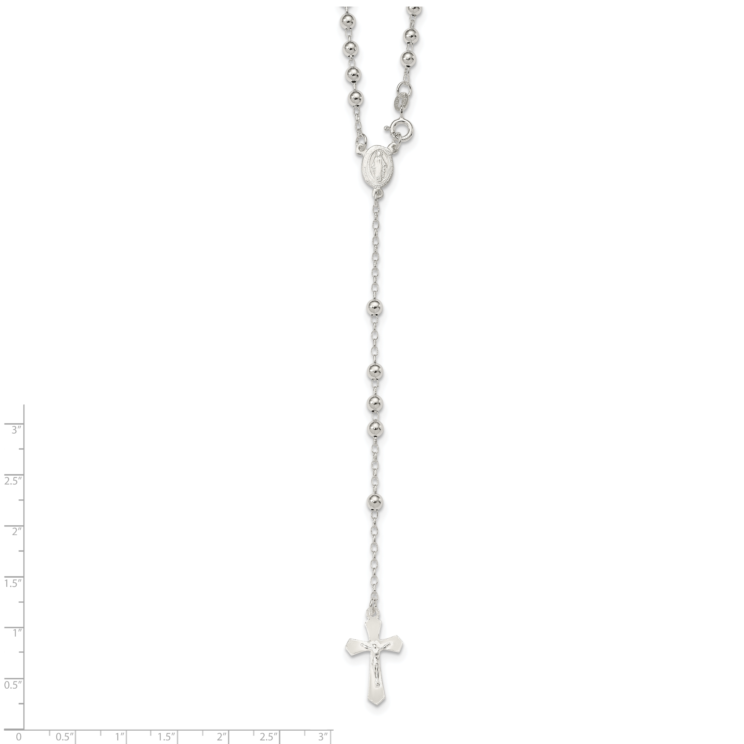 Sterling Silver Polished Bead 18 inch Rosary Necklace Secondary image