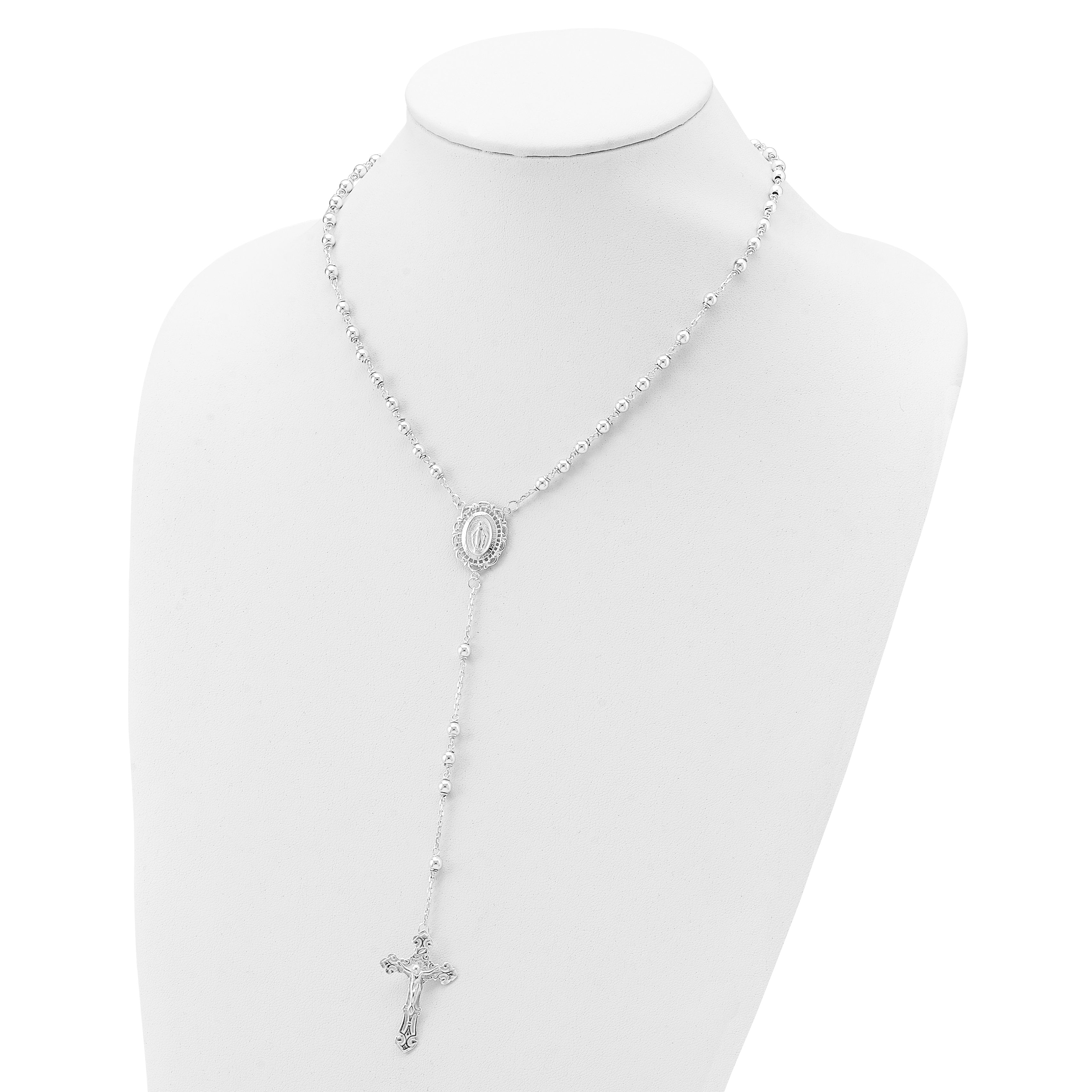 Sterling Silver Polished Rosary Necklace