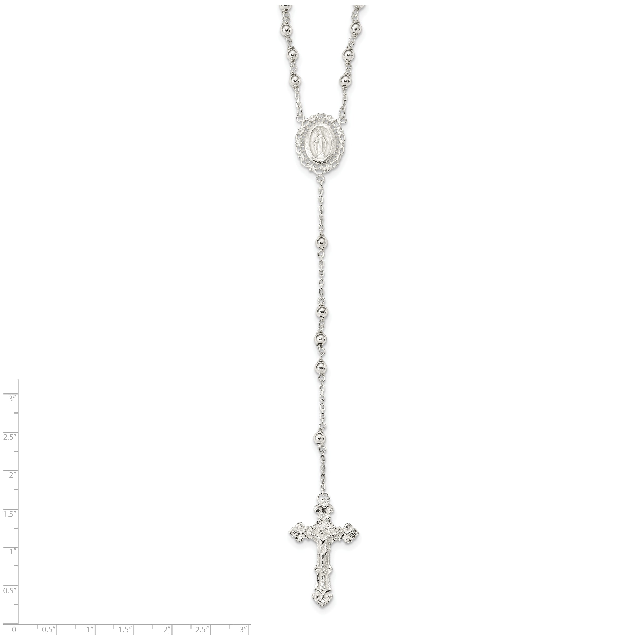 Sterling Silver Polished Rosary Necklace