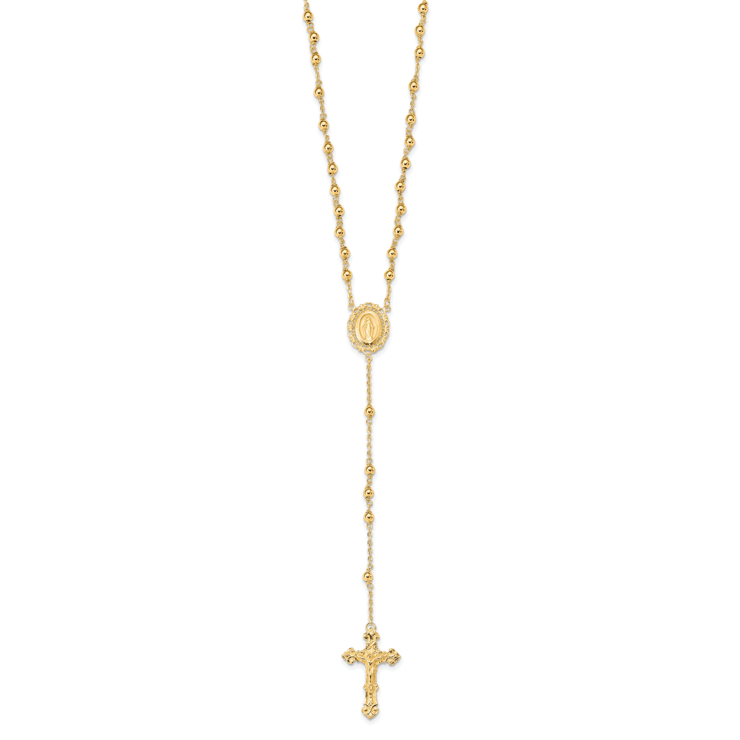 Sterling Silver Flash Gold-plated Polished Rosary Necklace