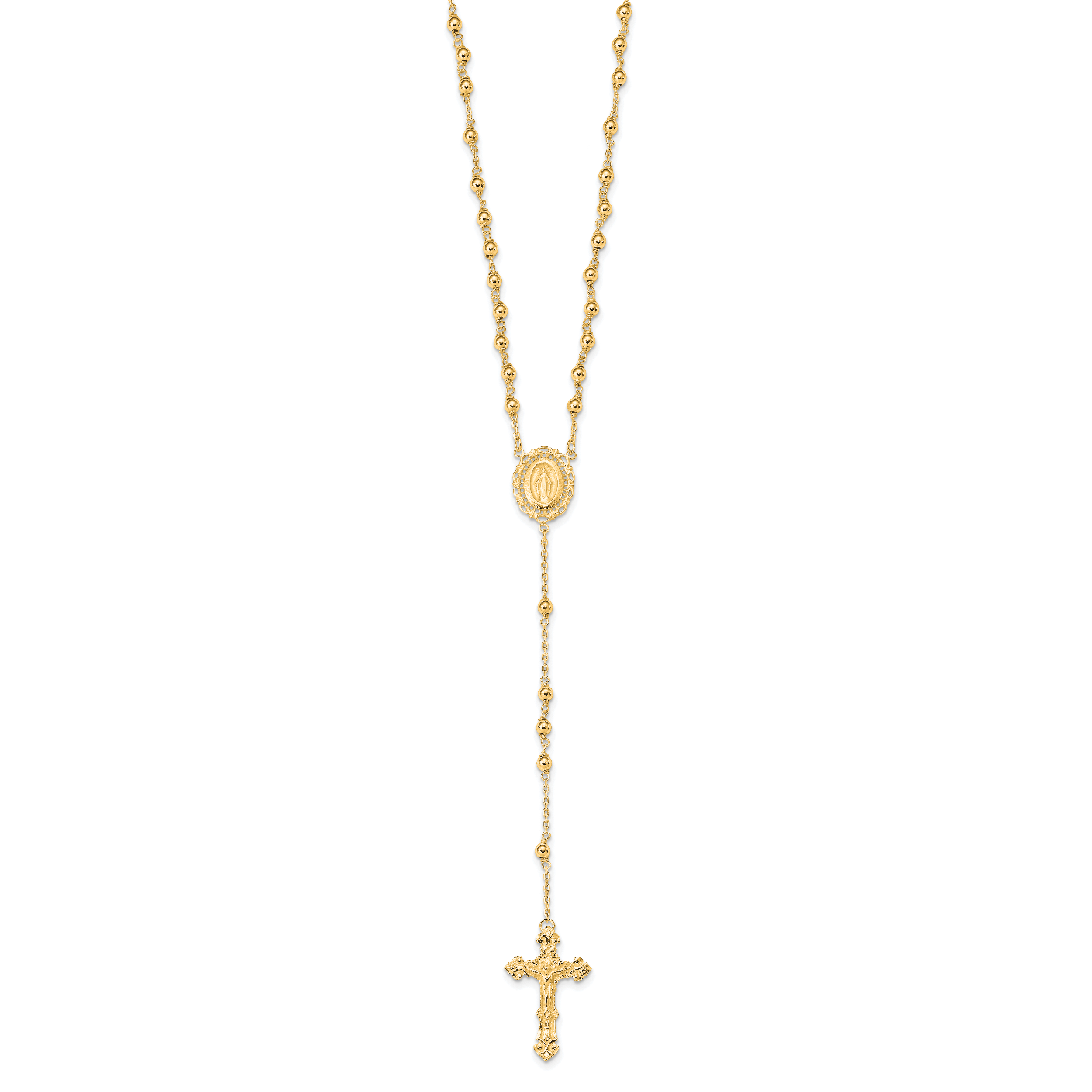 Sterling Silver Flash Gold-plated Polished Rosary Necklace
