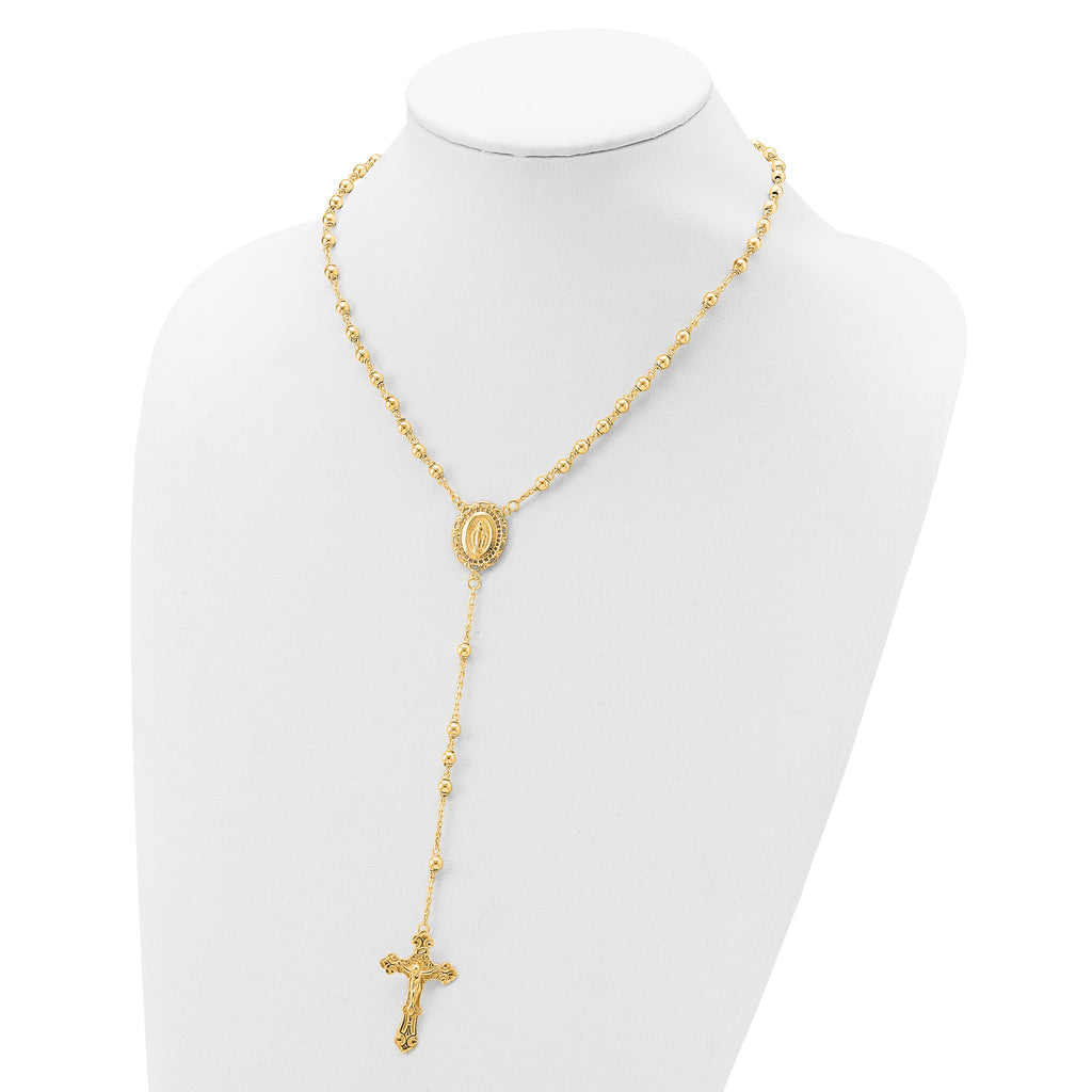 Sterling Silver Flash Gold-plated Polished Rosary Necklace