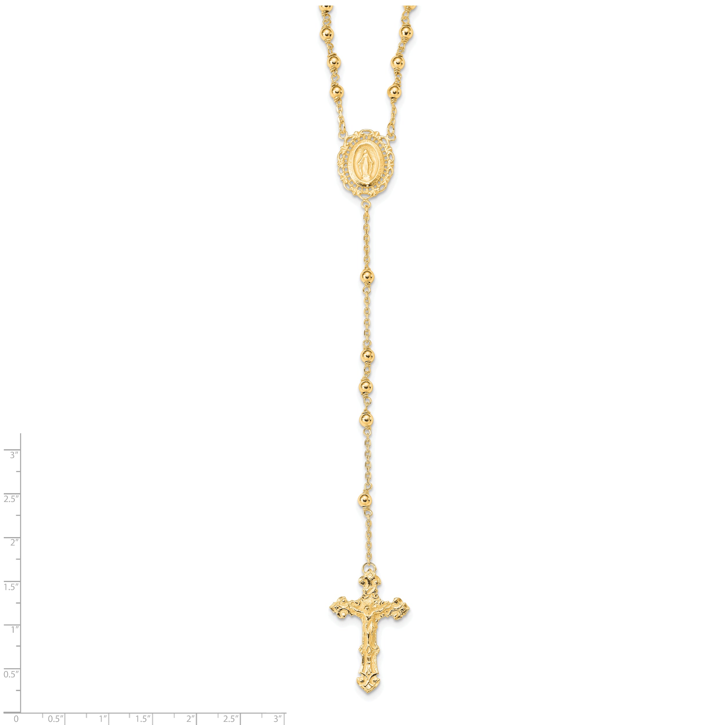 Sterling Silver Flash Gold-plated Polished Rosary Necklace