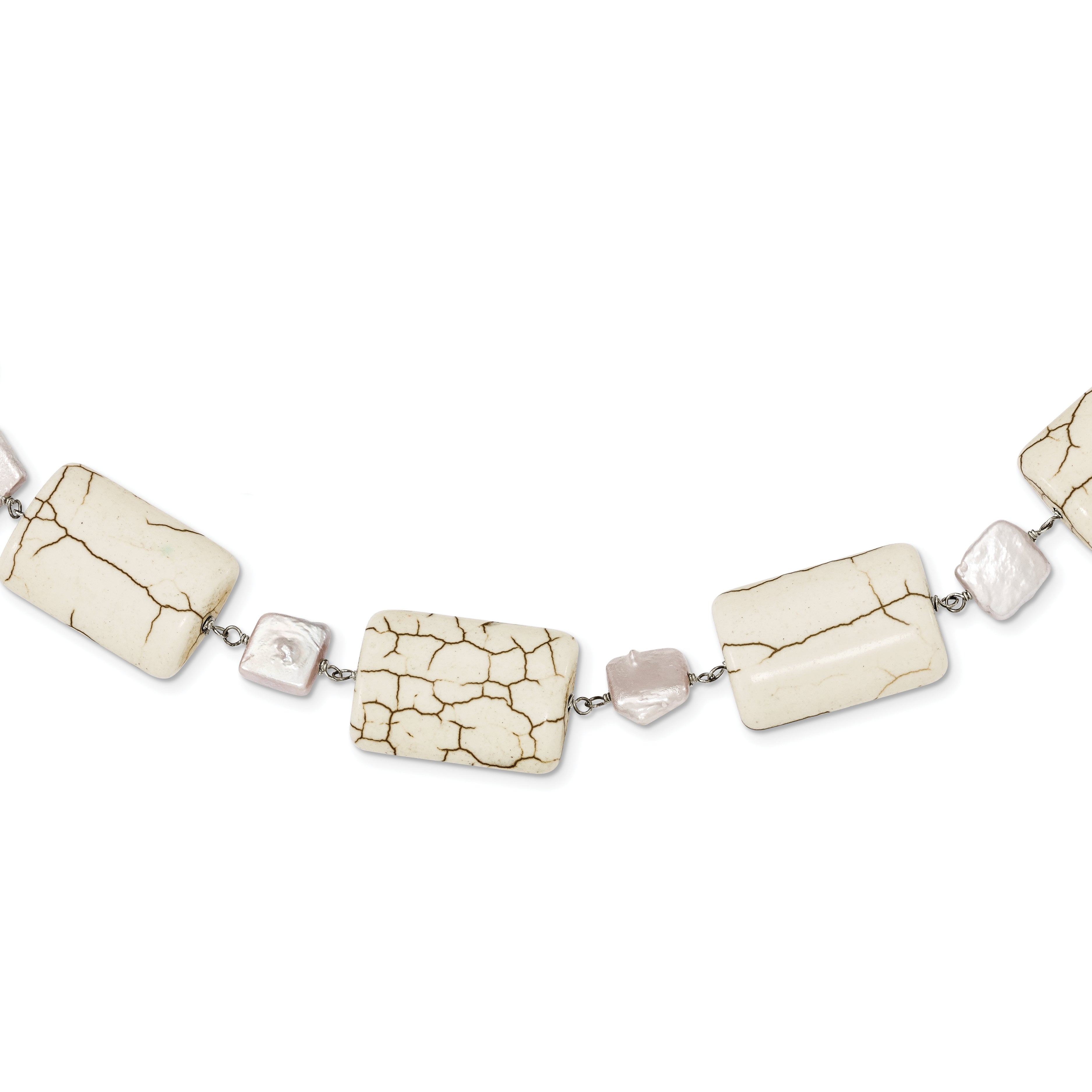 Sterling Silver Reconstructed Magnesite & FW Brown Cultured Pearl Neck Main image