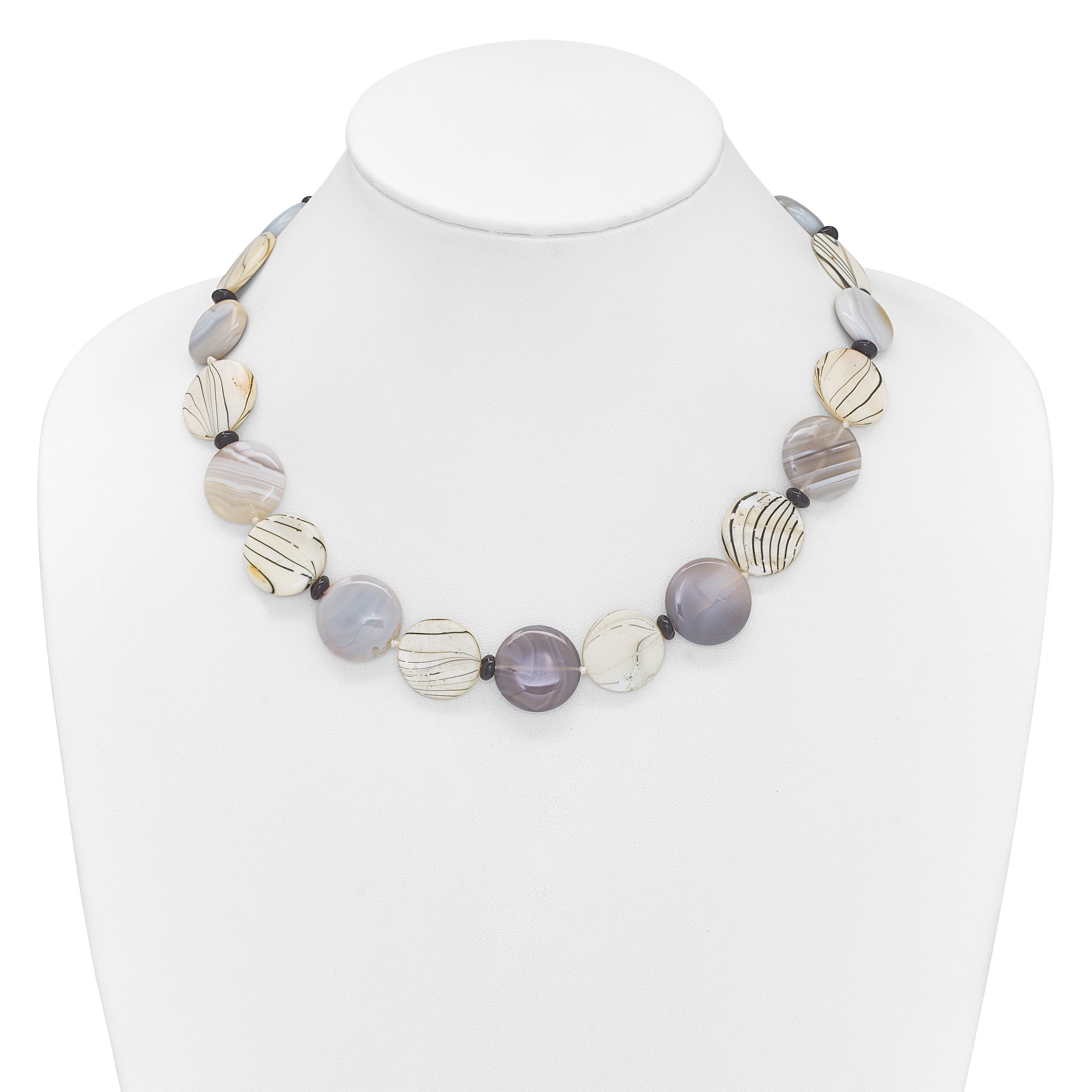 Sterling Silver Black and Grey Agate/MOP/Sardonyx Necklace