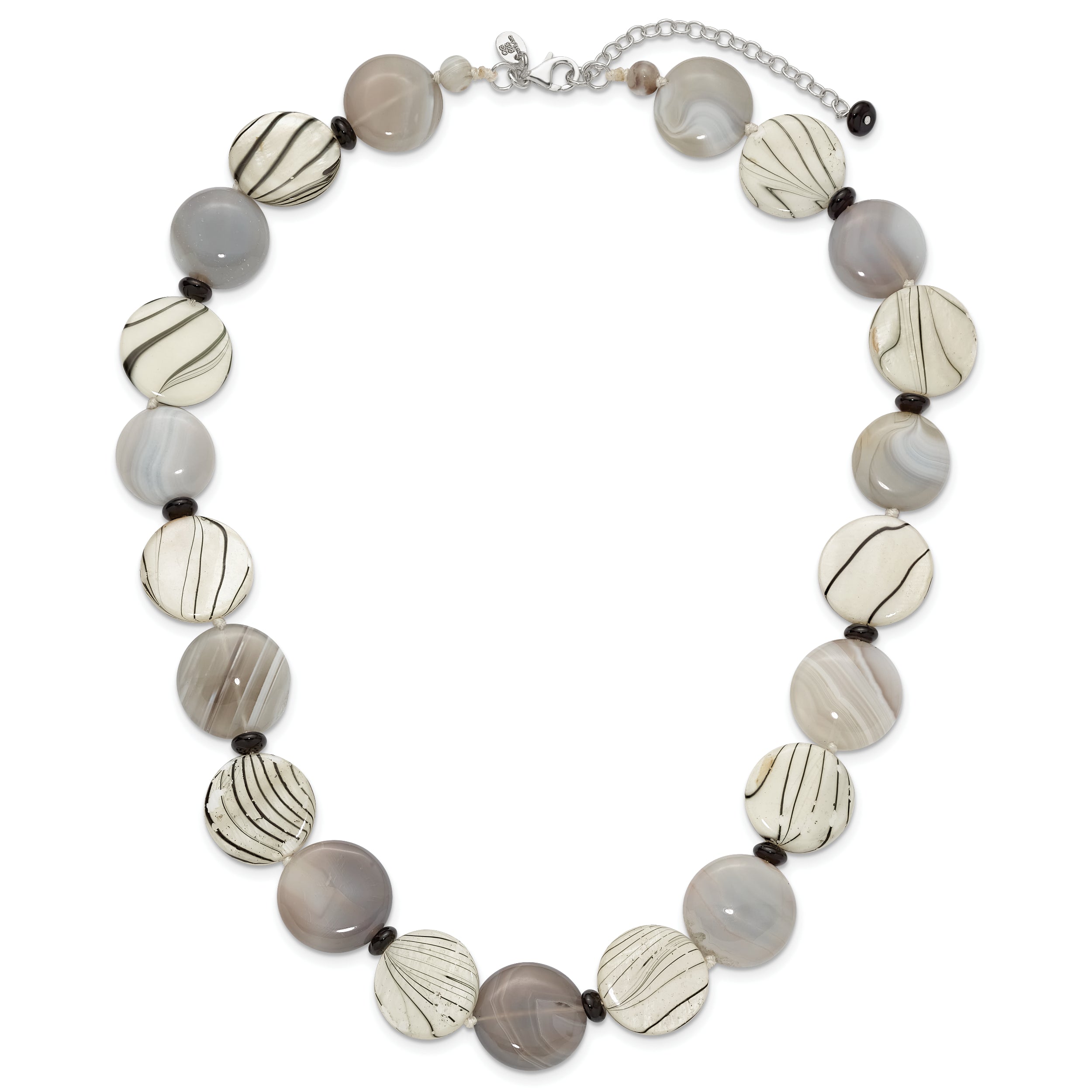 Sterling Silver Black and Grey Agate/MOP/Sardonyx Necklace