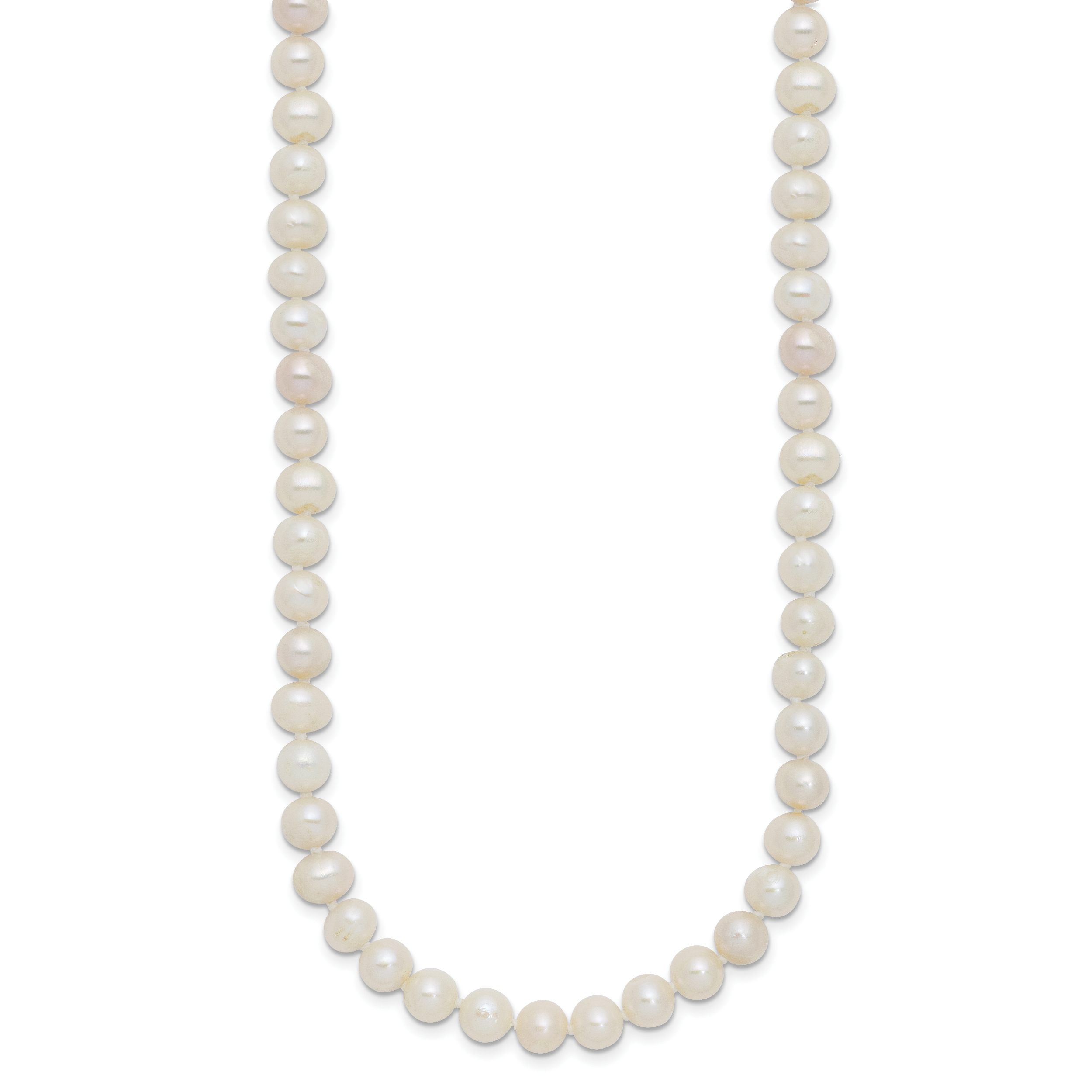 Sterling Silver Rhodium-plated 6-7mm White Near-Round Freshwater Cultured Pearl Necklace Secondary image