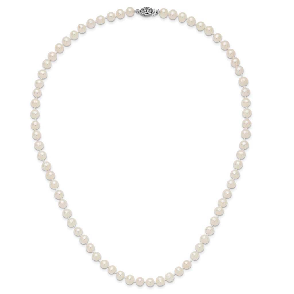 Sterling Silver Rhodium-plated 6-7mm White Near-Round Freshwater Cultured Pearl Necklace