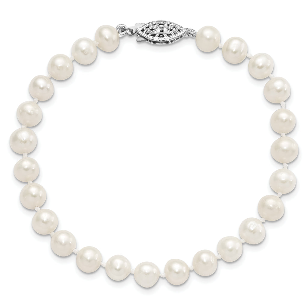 Women's Sterling Silver Rhodium-Plated 6-7mm Freshwater Cultured Pearl Bracelet