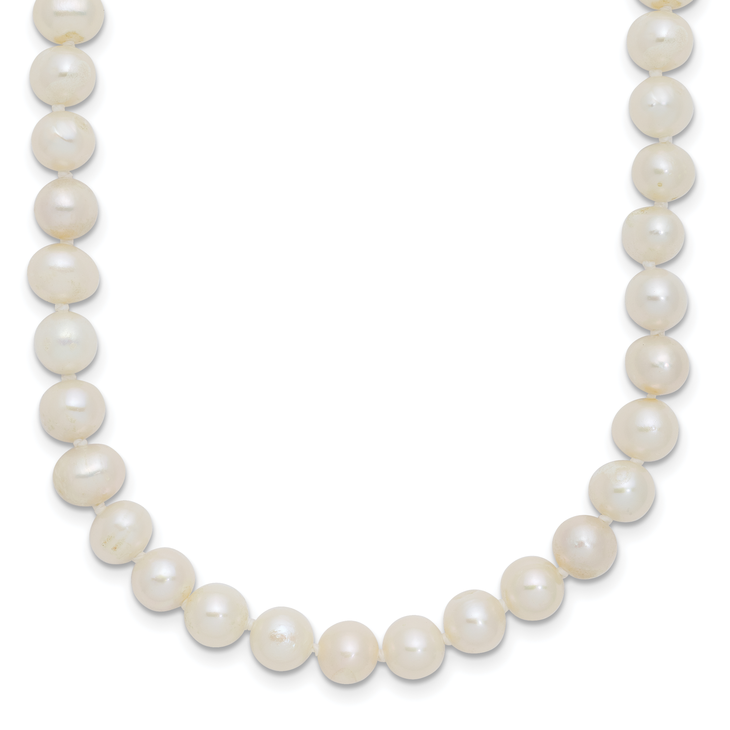 Sterling Silver Rhodium-plated 6-7mm White Near-Round Freshwater Cultured Pearl Necklace