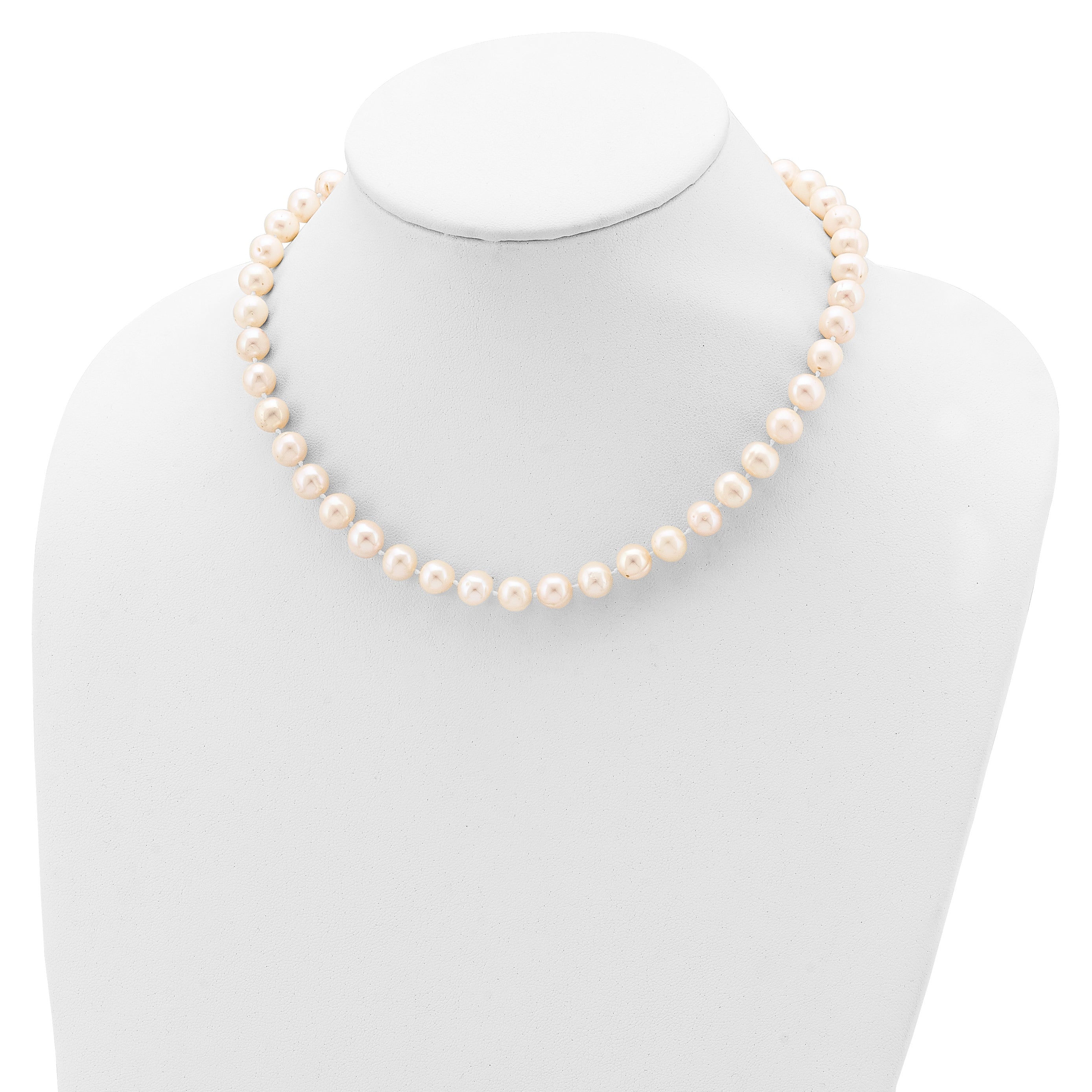 Sterling Silver Rhodium-plated 8-9mm White Near-Round Freshwater Cultured Pearl 28 inch Necklace