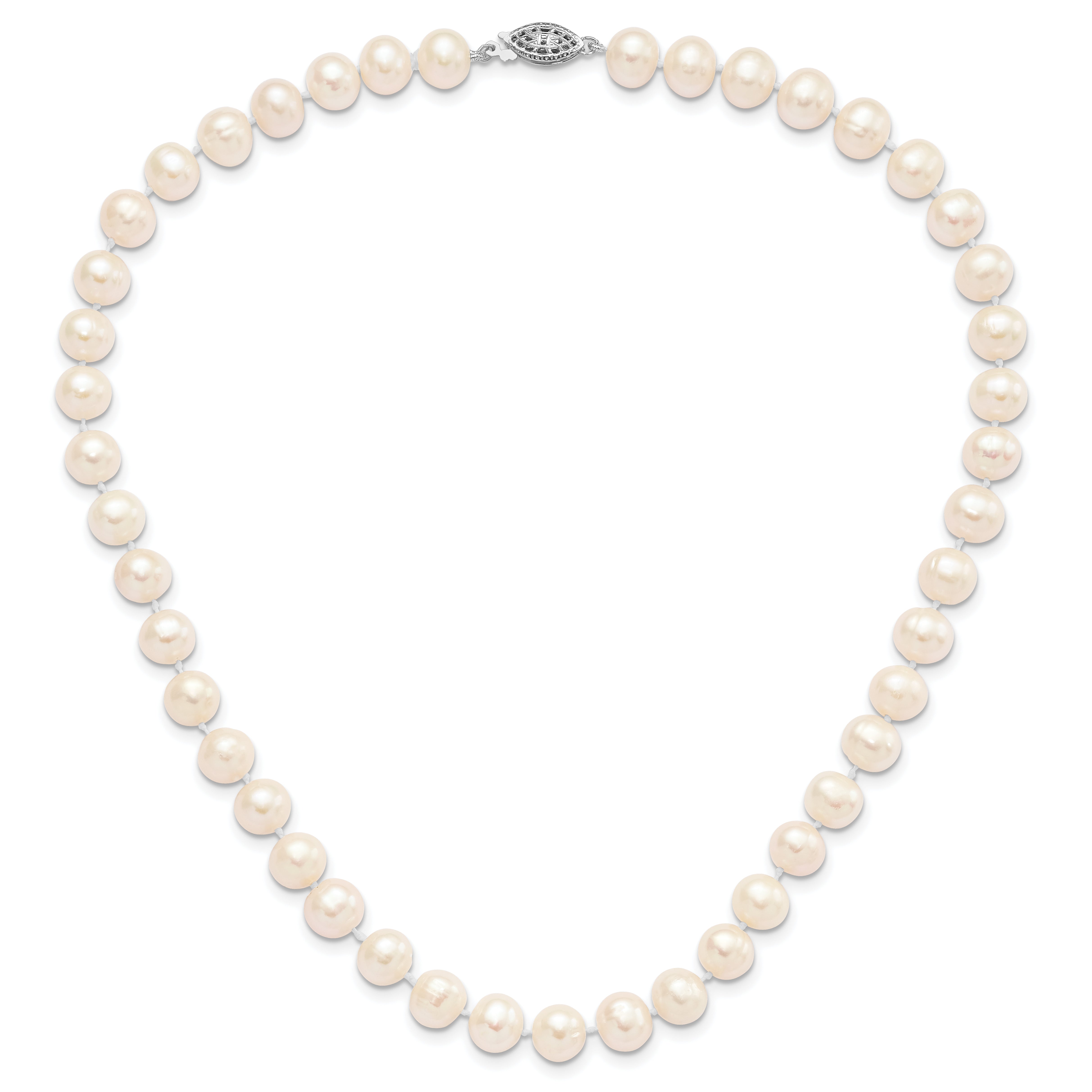 Sterling Silver Rhodium-plated 8-9mm White Near-Round Freshwater Cultured Pearl 28 inch Necklace