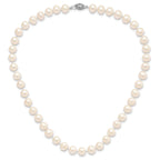 Sterling Silver Rhodium-plated 8-9mm White Near-Round Freshwater Cultured Pearl 28 inch Necklace
