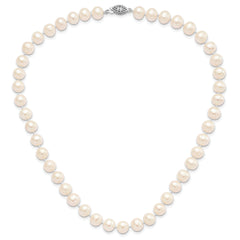Sterling Silver Rhodium-plated 8-9mm White Near-Round Freshwater Cultured Pearl 28 inch Necklace