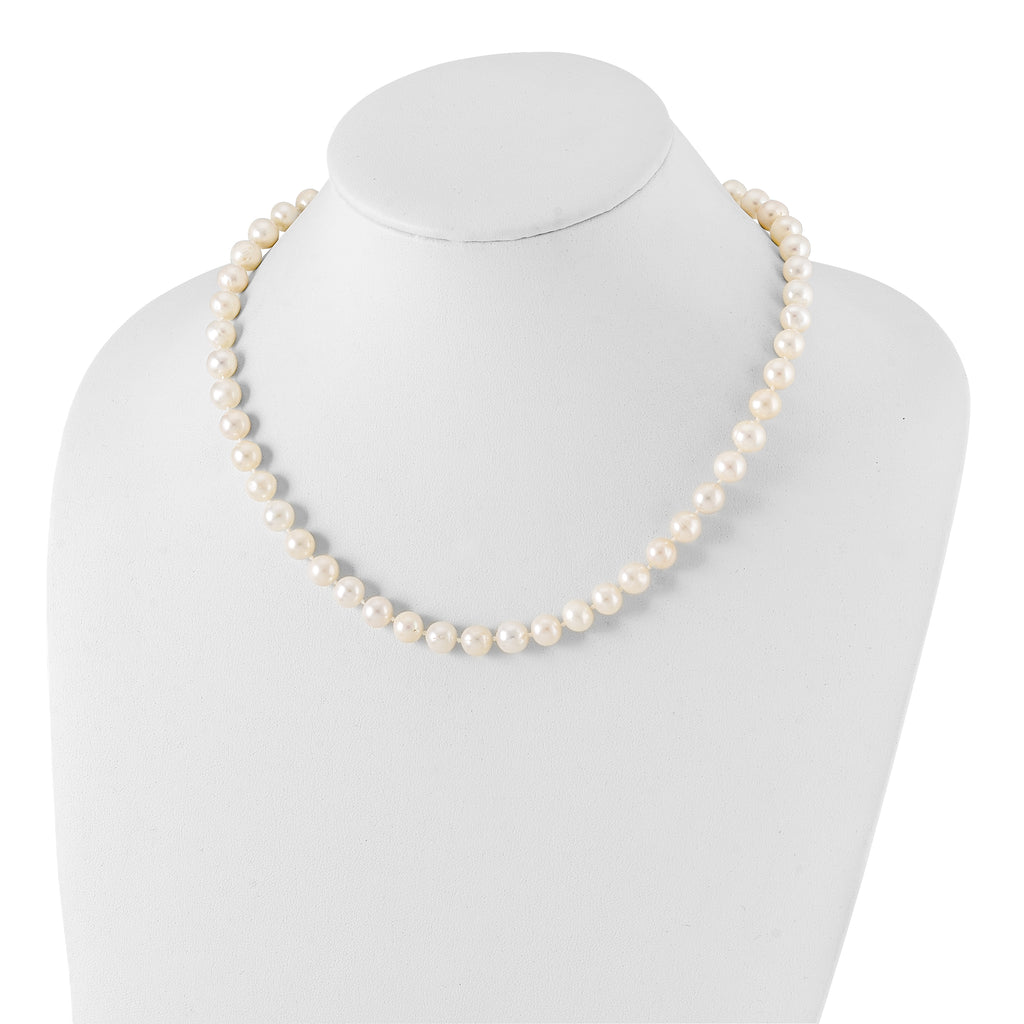 Sterling Silver Rhodium-plated 8-9mm White Near-Round Freshwater Cultured Pearl Necklace