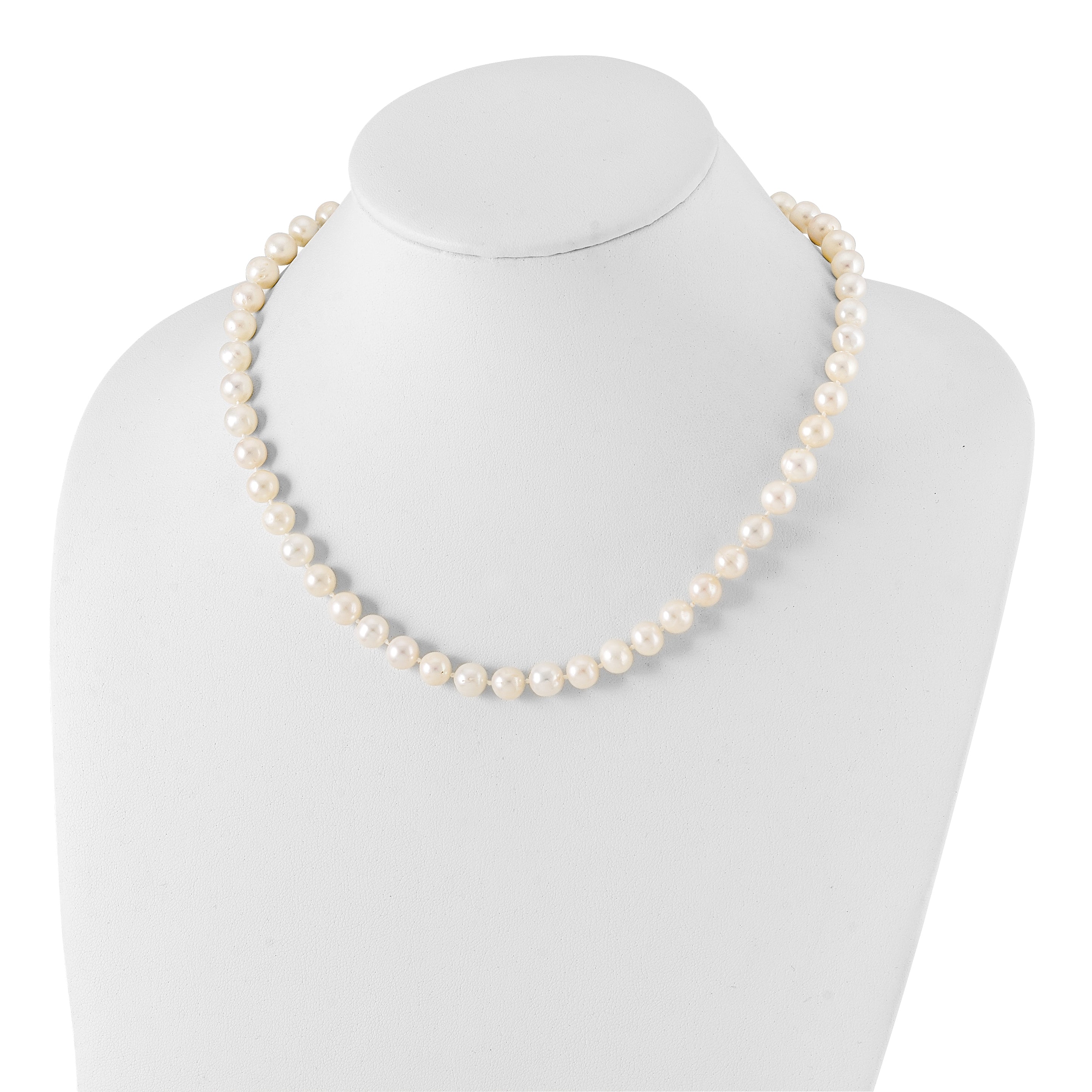 Sterling Silver Rhodium-plated 8-9mm White Near-Round Freshwater Cultured Pearl Necklace