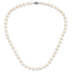 Sterling Silver Rhodium-plated 8-9mm White Near-Round Freshwater Cultured Pearl Necklace