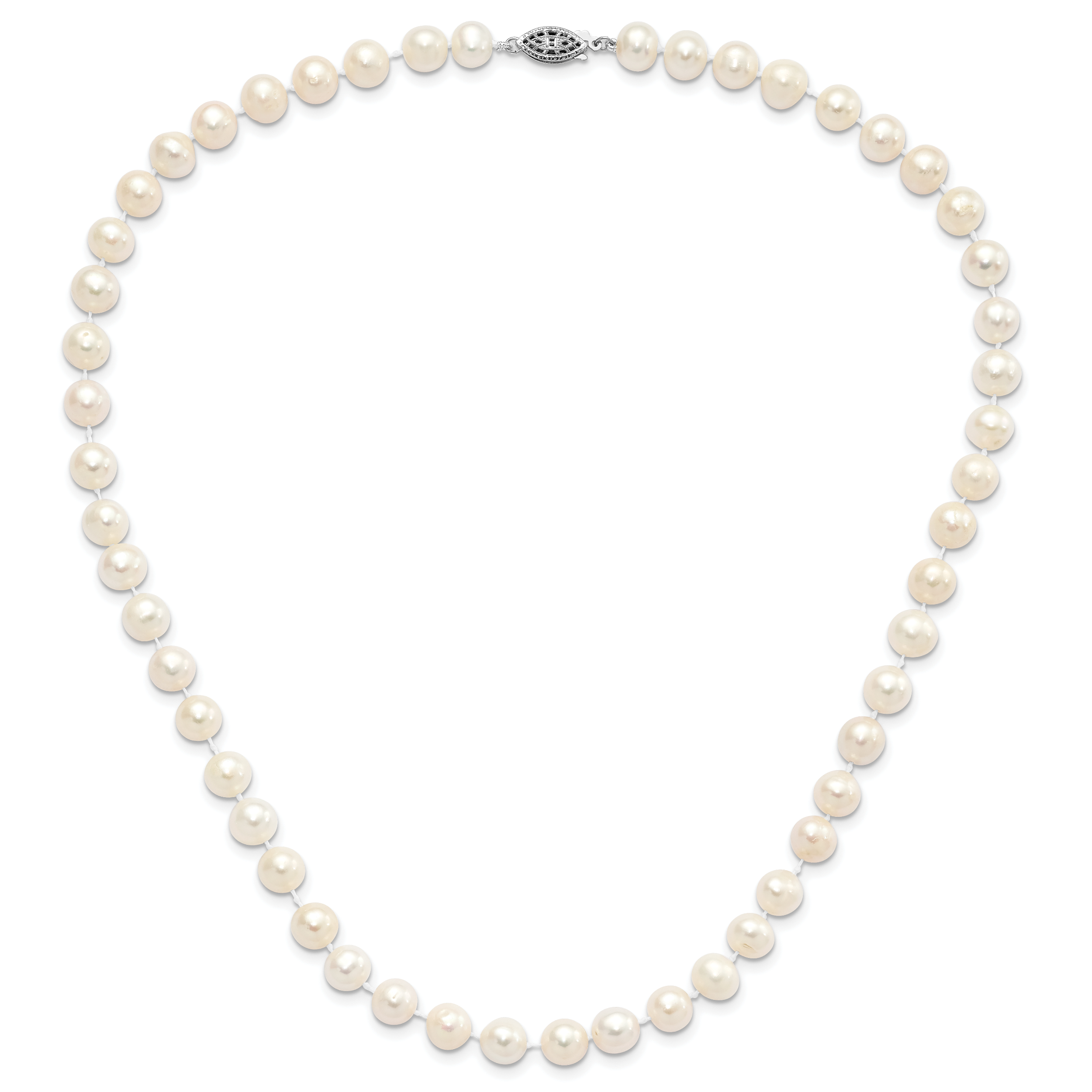Sterling Silver Rhodium-plated 8-9mm White Near-Round Freshwater Cultured Pearl Necklace