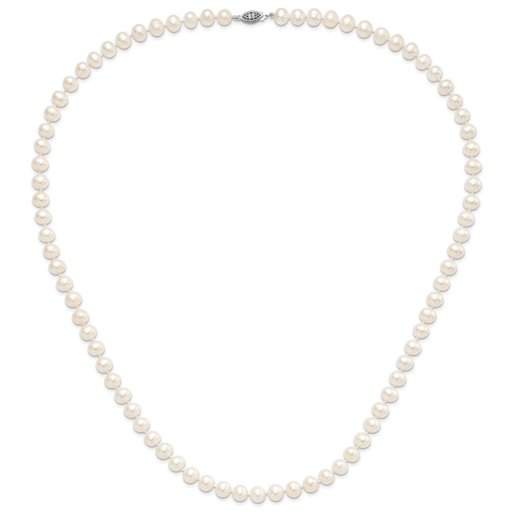 Sterling Silver Rhodium-plated 8-9mm White Near-Round Freshwater Cultured Pearl Necklace