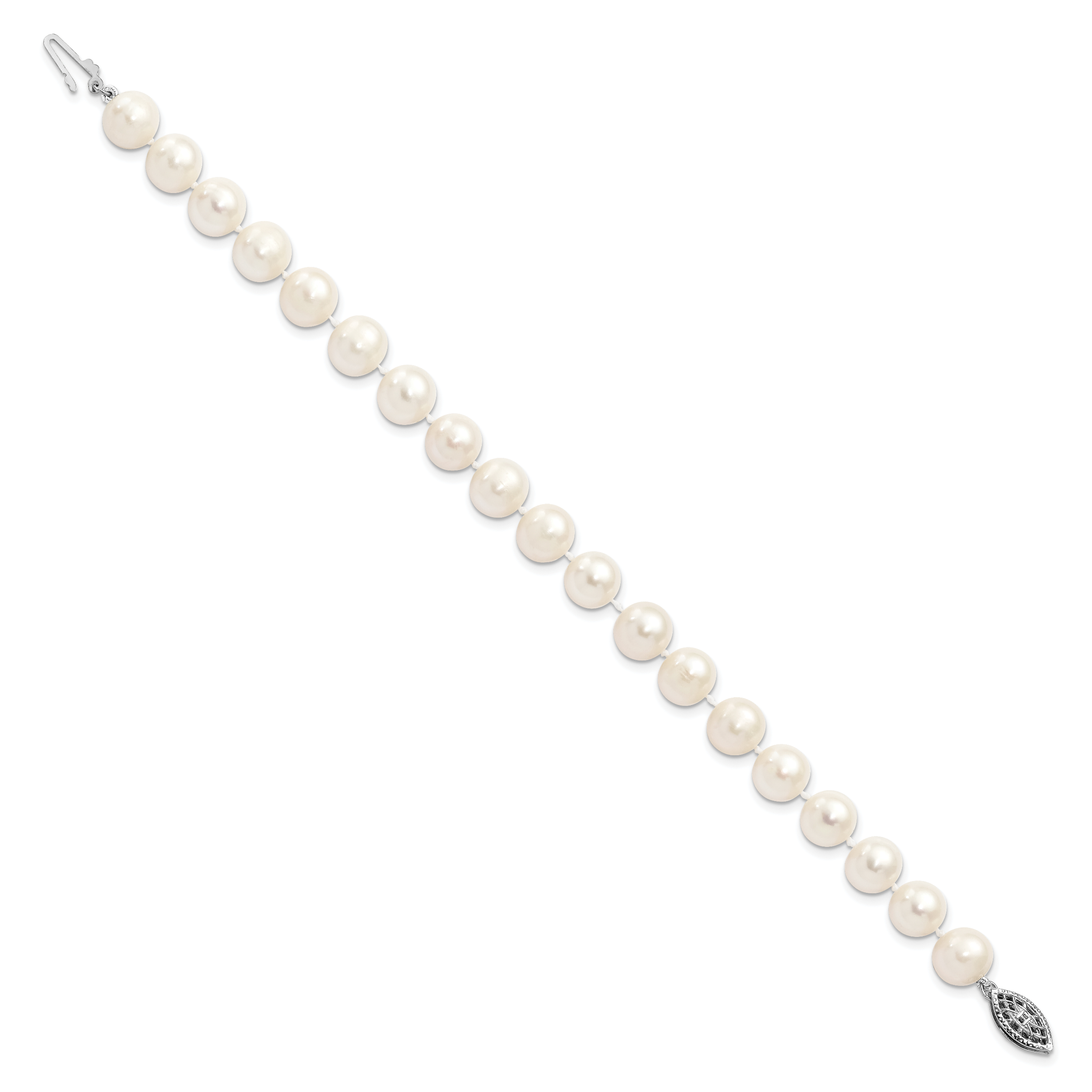 Sterling Silver Rhodium-plated 8-9mm White Near-Round Freshwater Cultured Pearl Necklace