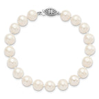 Sterling Silver Rhodium-plated 8-9mm White Near-Round Freshwater Cultured Pearl Necklace