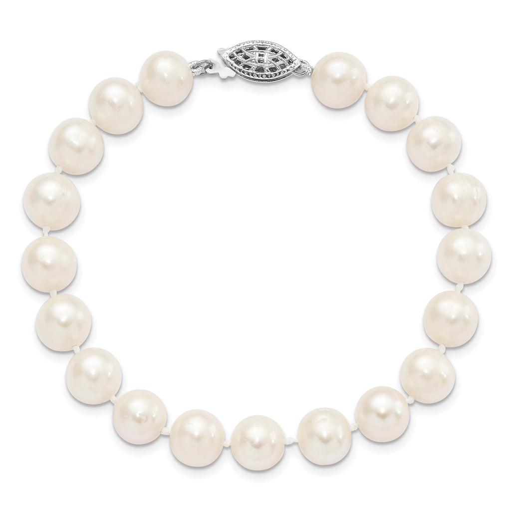 Women's Sterling Silver Rhodium-Plated 8-9mm Freshwater Cultured Pearl Bracelet