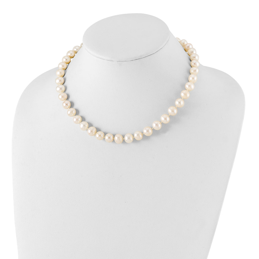 Sterling Silver Rhodium-plated 9-10mm White Near-Round Freshwater Cultured Pearl 24 inch Necklace
