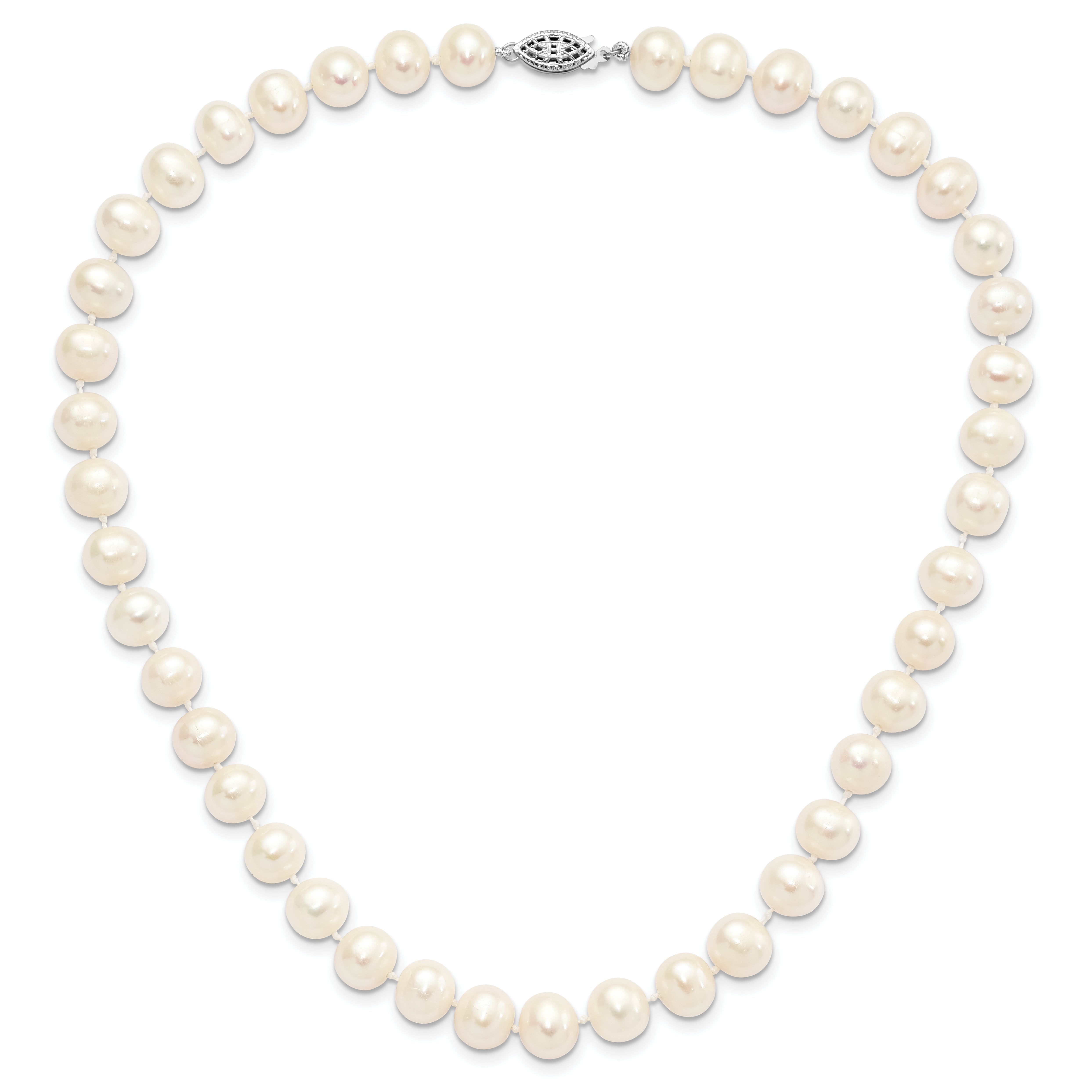 Sterling Silver Rhodium-plated 9-10mm White Near-Round Freshwater Cultured Pearl 24 inch Necklace