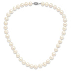 Sterling Silver Rhodium-plated 9-10mm White Near-Round Freshwater Cultured Pearl 24 inch Necklace