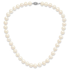 Sterling Silver Rhodium-plated 9-10mm White Near-Round Freshwater Cultured Pearl 24 inch Necklace