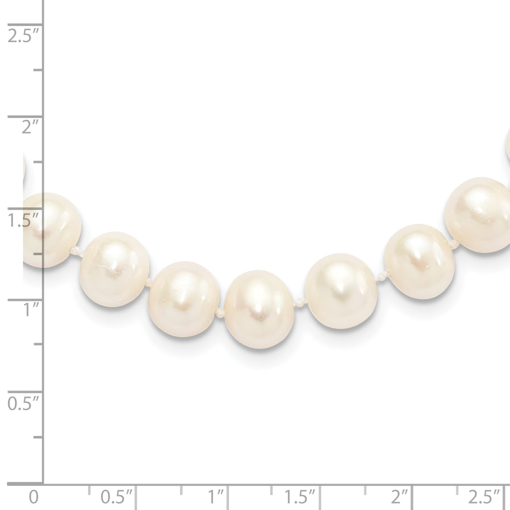 Sterling Silver Rhodium-plated 9-10mm White Near-Round Freshwater Cultured Pearl 24 inch Necklace