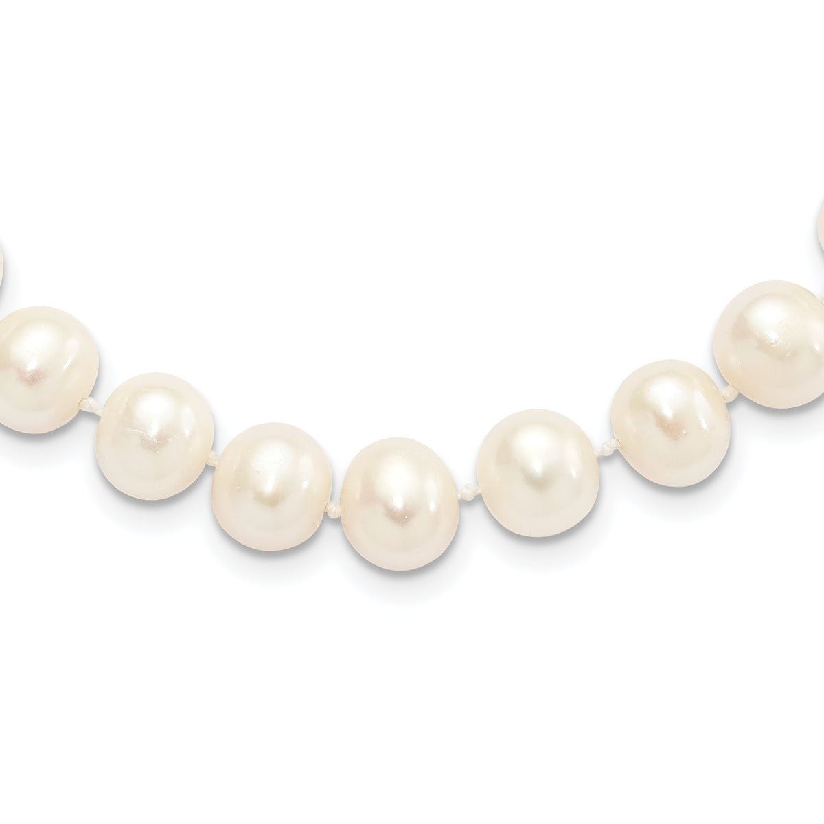 Sterling Silver Rhodium-plated 9-10mm White Near-Round Freshwater Cultured Pearl 24 inch Necklace
