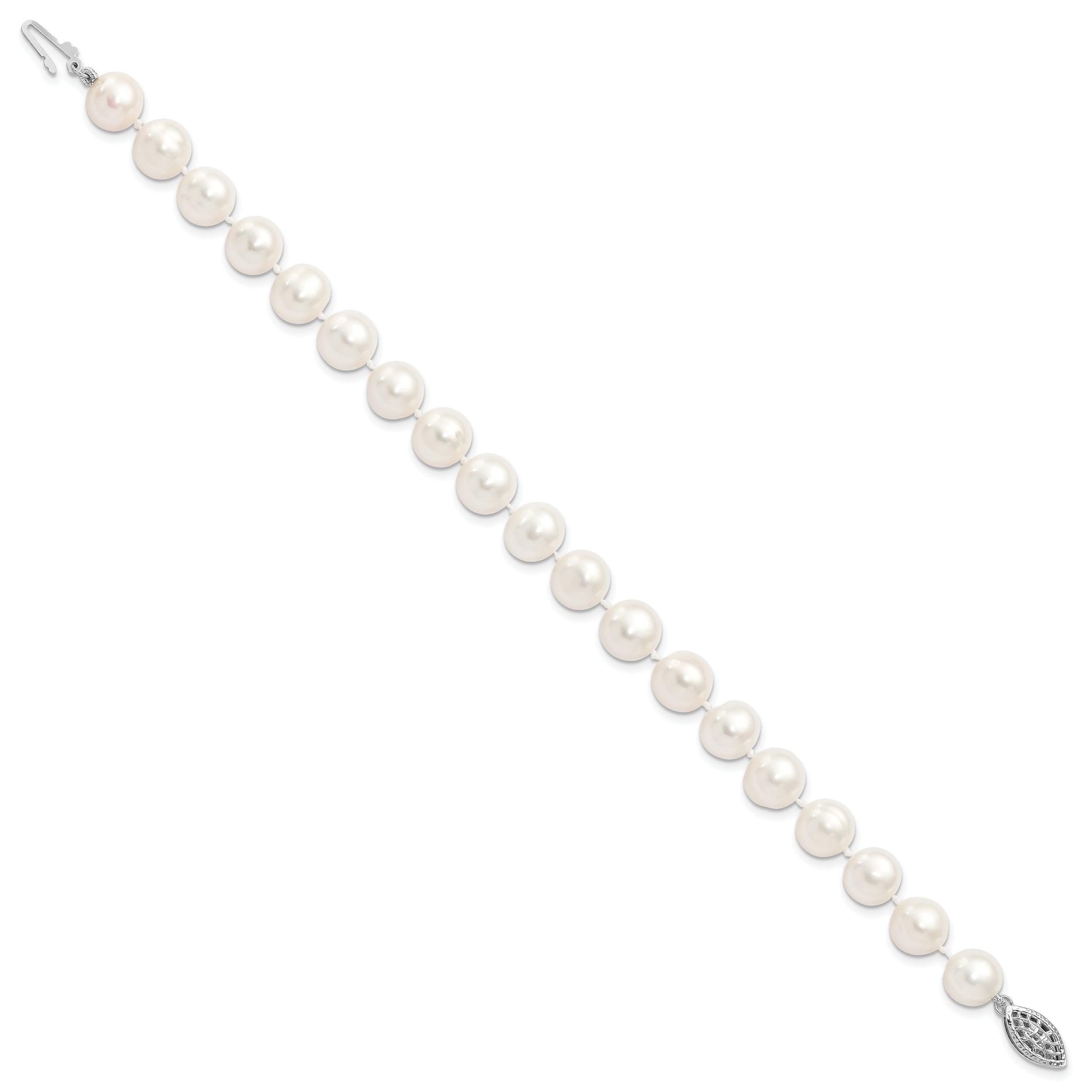 Sterling Silver Rhodium-plated 6-7mm White Near Round Freshwater Cultured Pearl 8.25 inch Bracelet