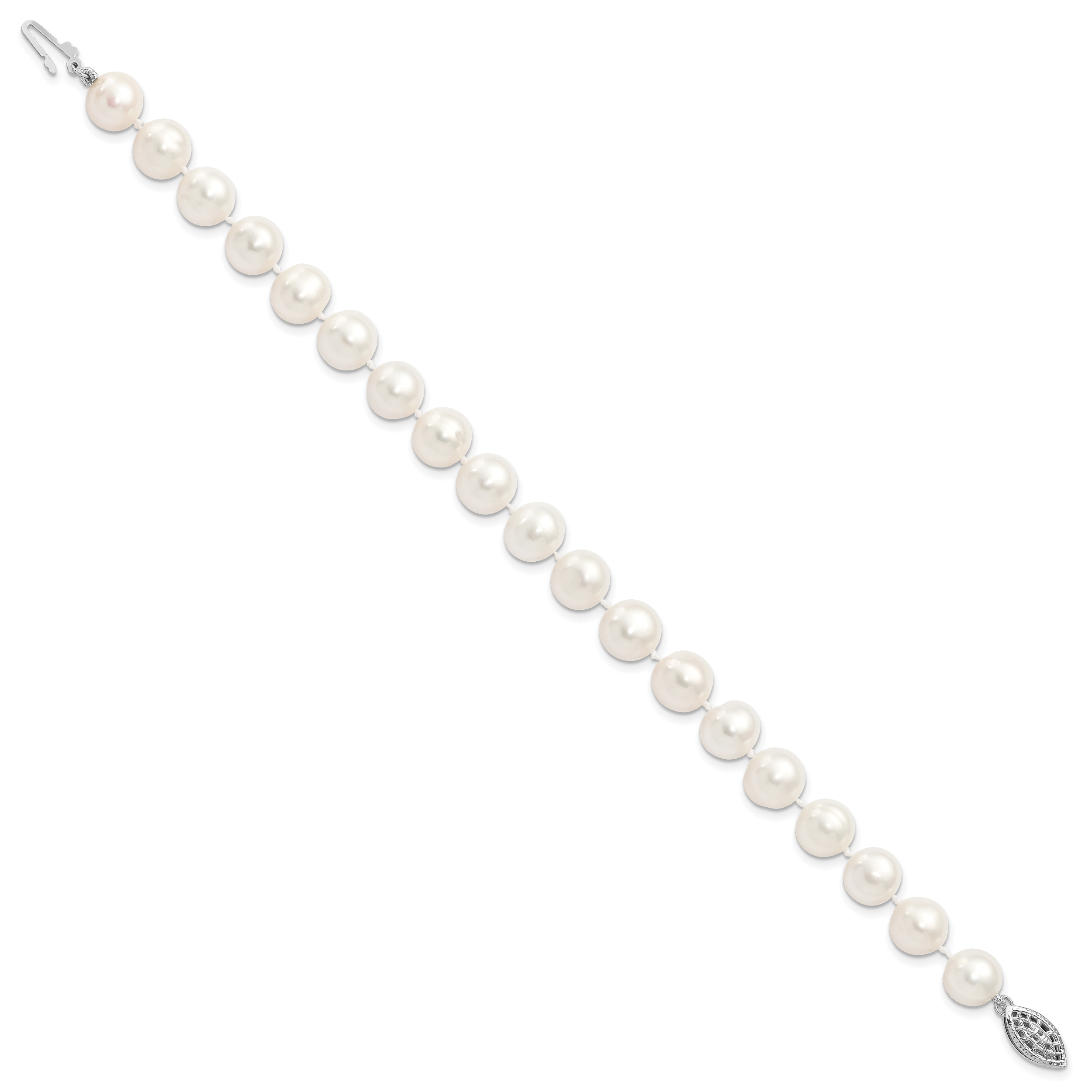 Sterling Silver Rhodium-plated 9-10mm White Near-Round Freshwater Cultured Pearl 7.25 inch Bracelet Secondary image