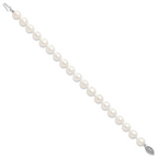 Sterling Silver Rhodium-plated 6-7mm White Near Round Freshwater Cultured Pearl 8.25 inch Bracelet