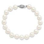 Sterling Silver Rhodium-plated 6-7mm White Near Round Freshwater Cultured Pearl 8.25 inch Bracelet