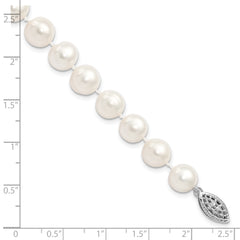 Sterling Silver Rhodium-plated 9-10mm White Near-Round Freshwater Cultured Pearl 7.25 inch Bracelet
