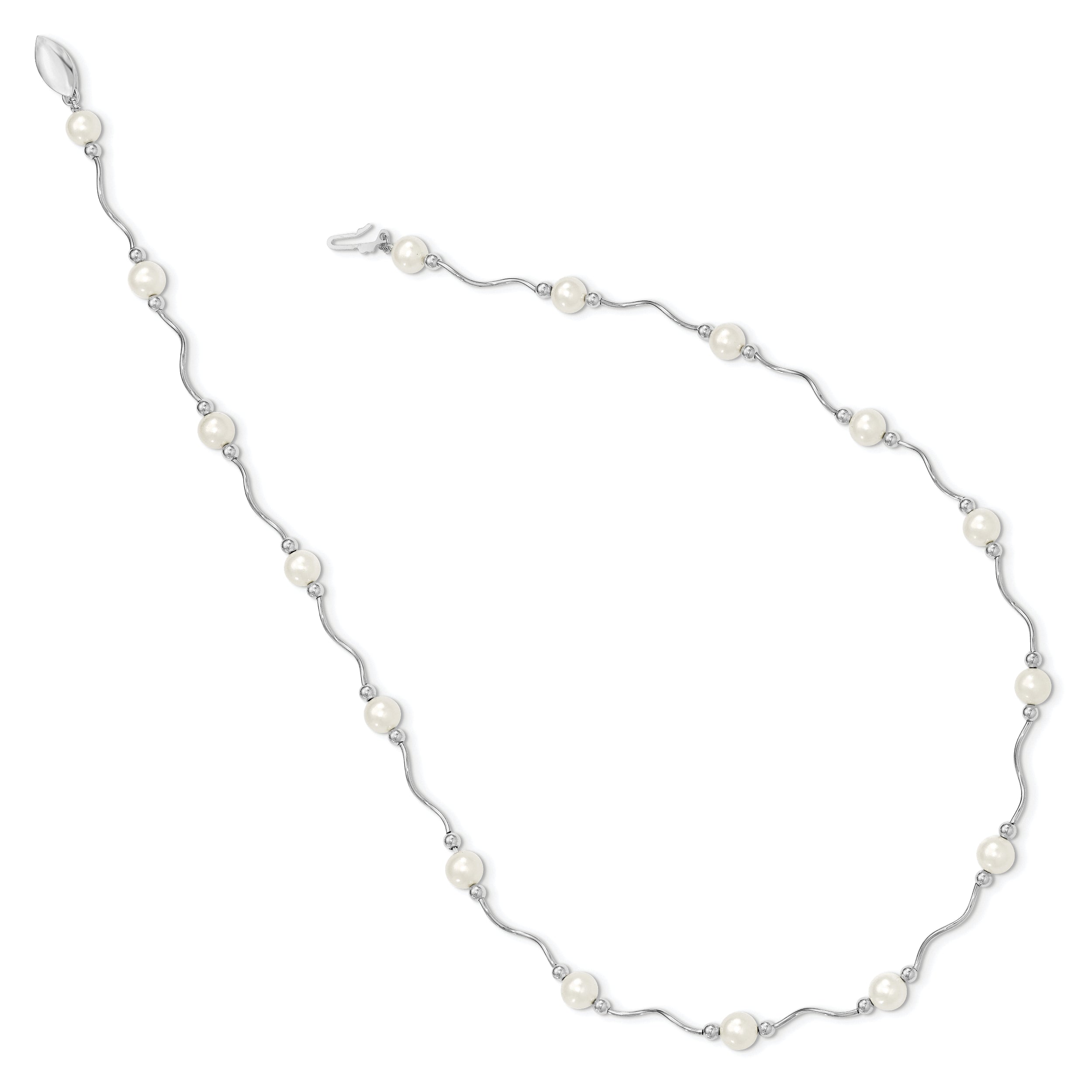Sterling Silver Rhodium-plated 6-7mm White Near-Round Freshwater Cultured Pearl 18-Station 18 inch Necklace