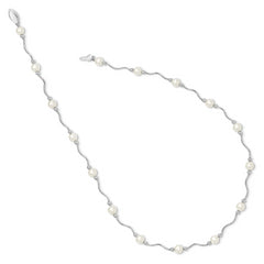 Sterling Silver Rhodium-plated 6-7mm White Near-Round Freshwater Cultured Pearl 18-Station 18 inch Necklace