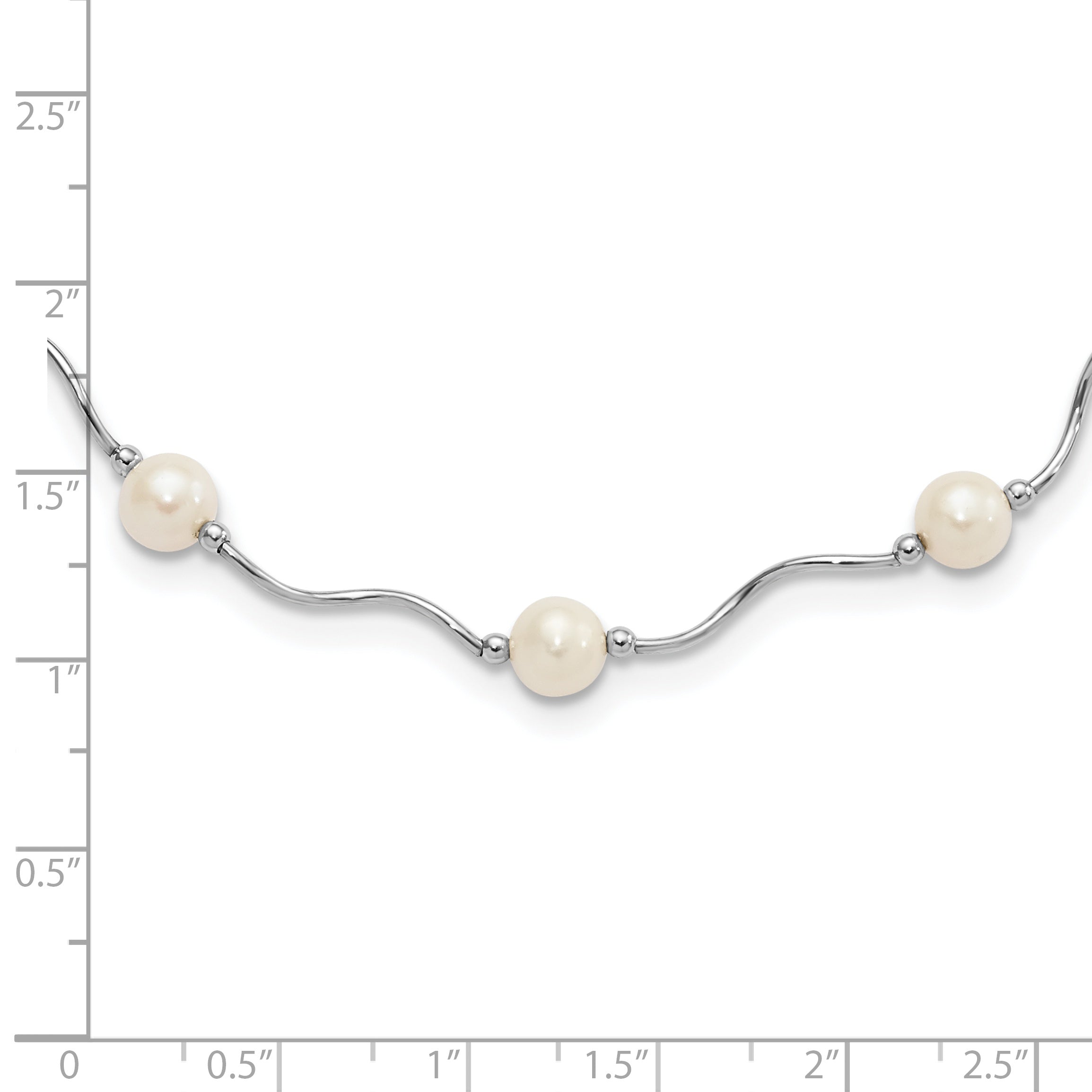 Sterling Silver Rhodium-plated 6-7mm White Near-Round Freshwater Cultured Pearl 18-Station 18 inch Necklace