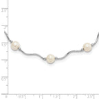 Sterling Silver Rhodium-plated 6-7mm White Near-Round Freshwater Cultured Pearl 18-Station 18 inch Necklace