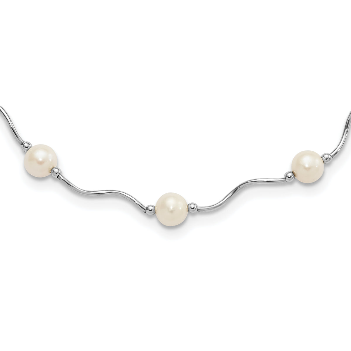 Sterling Silver Rhodium-plated 6-7mm White Near-Round Freshwater Cultured Pearl 18-Station 18 inch Necklace