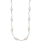 Sterling Silver Rhodium-plated 6-7mm White Rice Freshwater Cultured Pearl 16-Station 18 inch Necklace