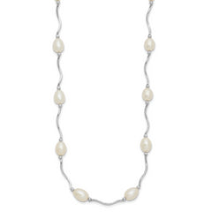 Sterling Silver Rhodium-plated 6-7mm White Rice Freshwater Cultured Pearl 16-Station 18 inch Necklace