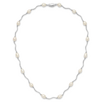 Sterling Silver Rhodium-plated 6-7mm White Rice Freshwater Cultured Pearl 16-Station 18 inch Necklace