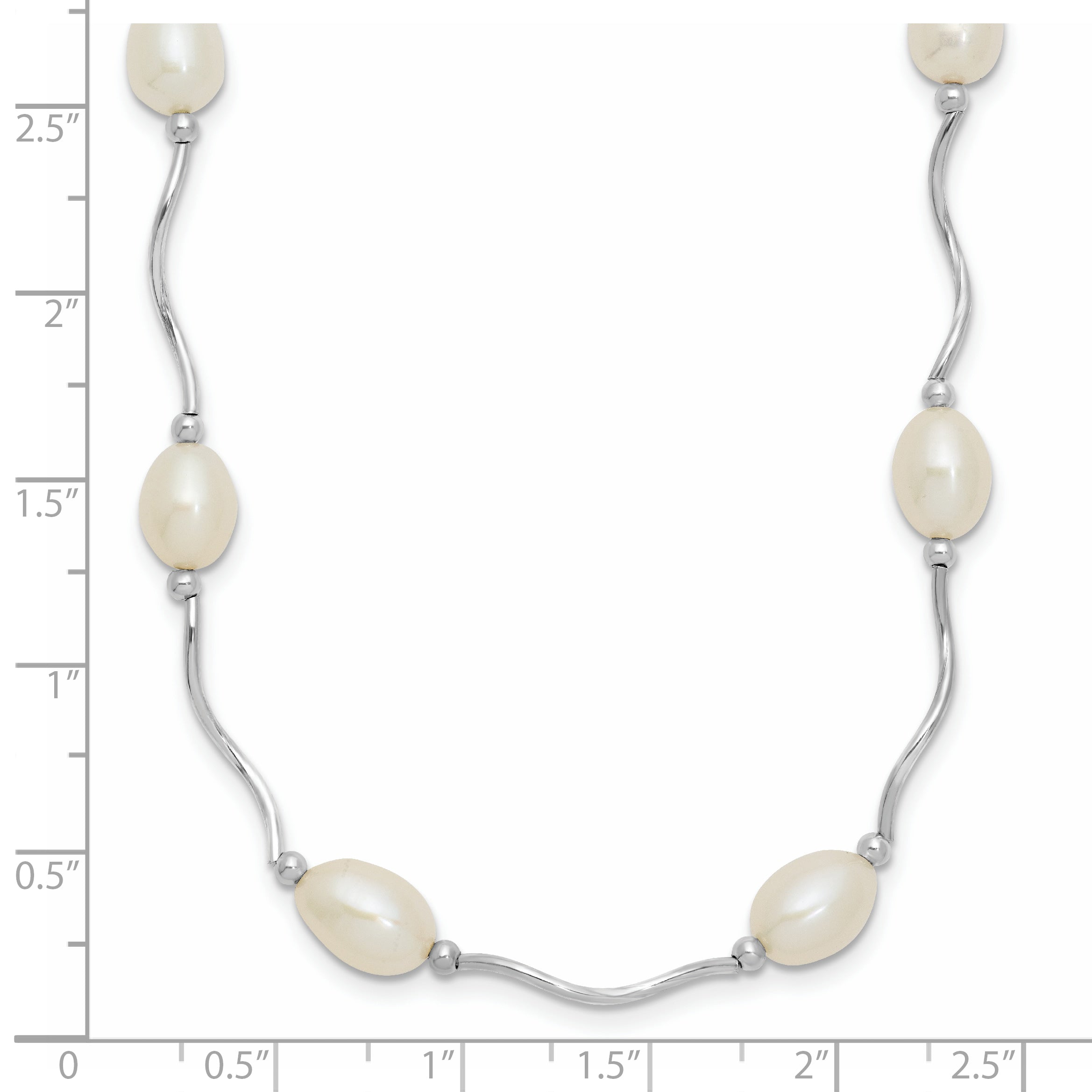 Sterling Silver Rhodium-plated 6-7mm White Rice Freshwater Cultured Pearl 16-Station 18 inch Necklace