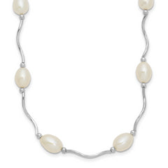 Sterling Silver Rhodium-plated 6-7mm White Rice Freshwater Cultured Pearl 16-Station 18 inch Necklace