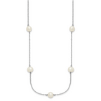 Sterling Silver Rhodium-plated 7-8mm White Near-Round Freshwater Cultured Pearl 7-Station 17 inch with 2 inch Extension Necklace
