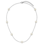 Sterling Silver Rhodium-plated 7-8mm White Near-Round Freshwater Cultured Pearl 7-Station 17 inch with 2 inch Extension Necklace